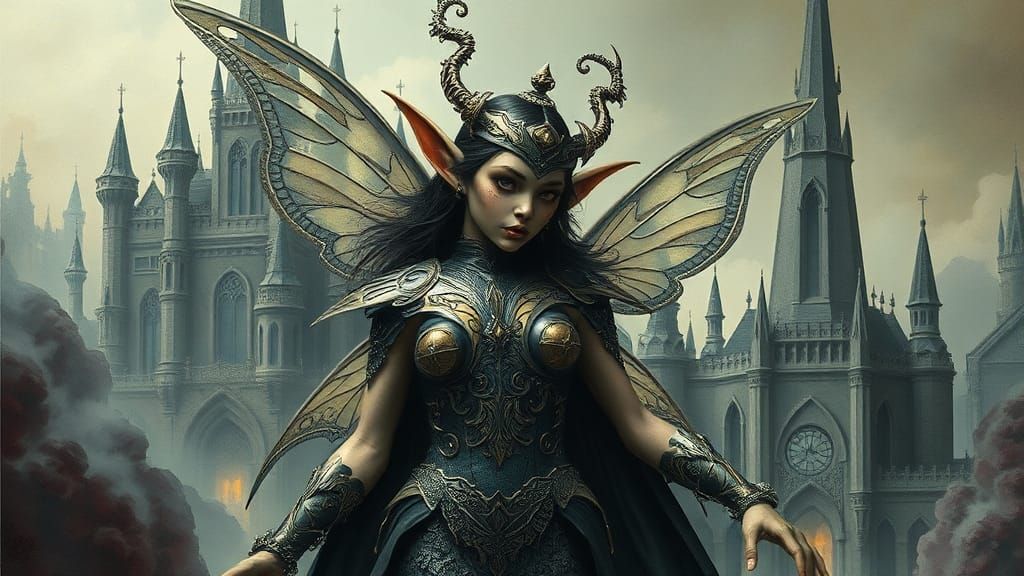 Surreal Fairy Elf in Dystopian Landscape