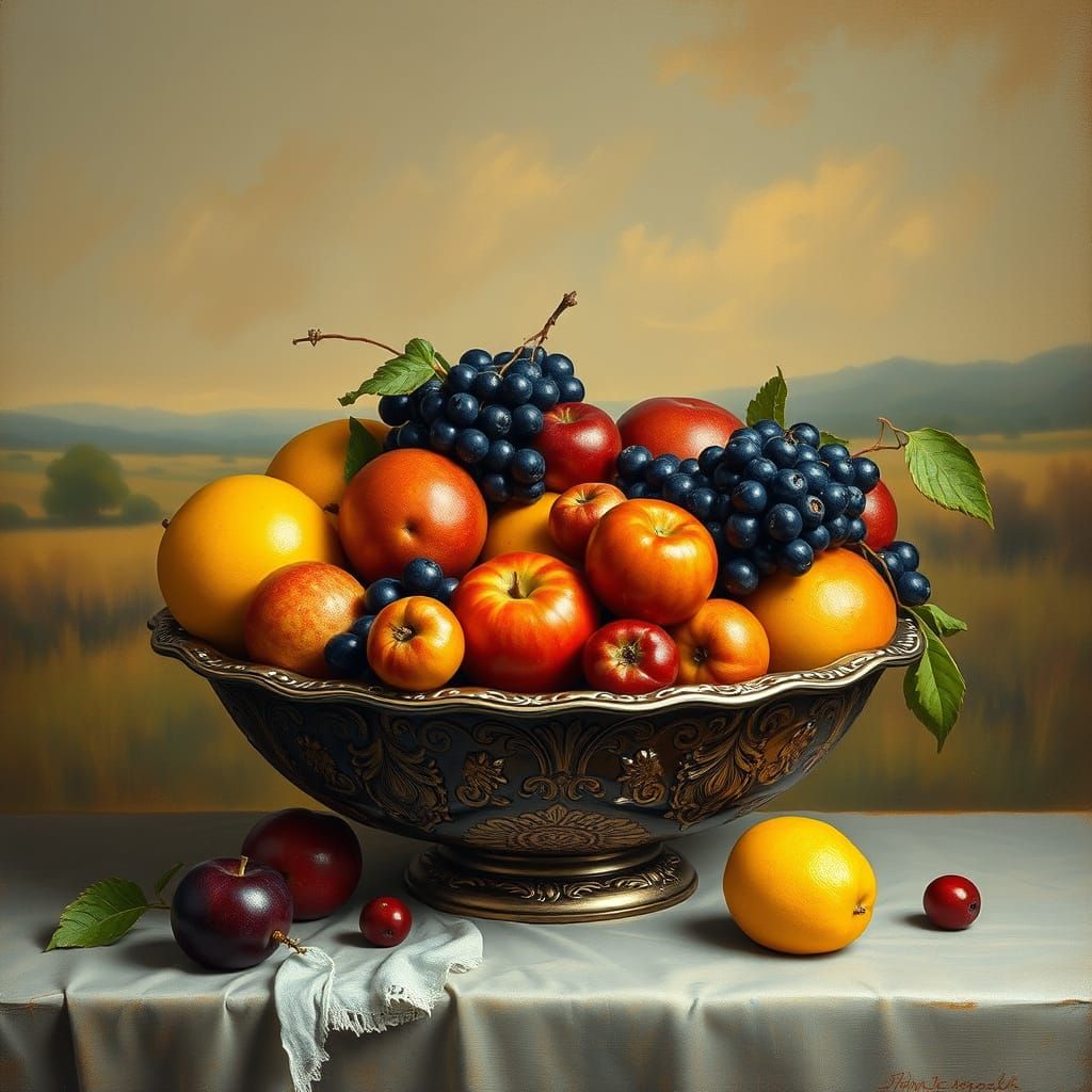 Fruit in a Golden, Soft Focus Landscape