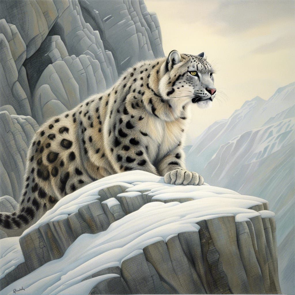 Camouflaged Snow Leopard in Winter Storm