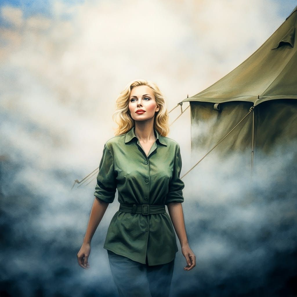 Woman in Fog: Watercolor Impressionism Painting