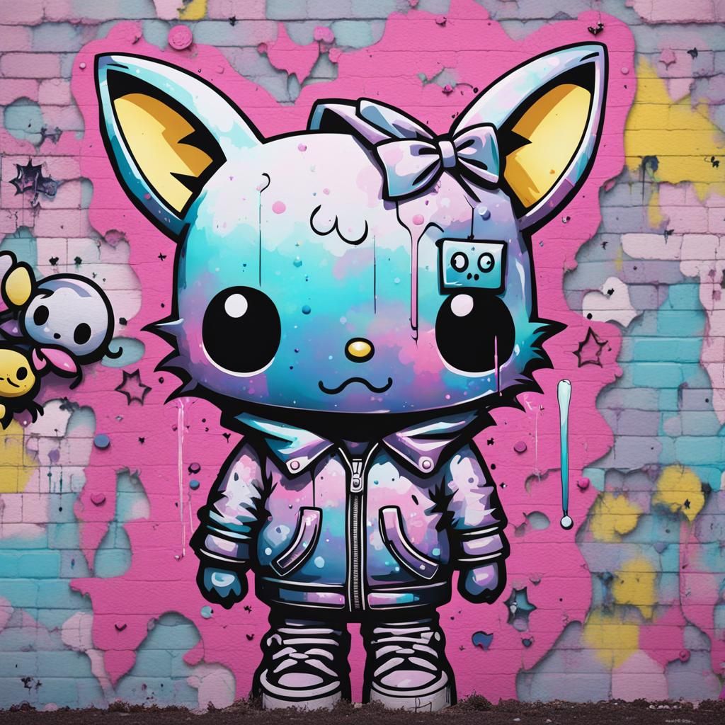 Pastel Goth Sanrio Bat Mural Art