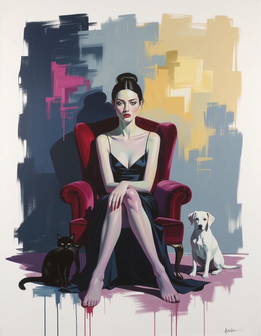 Visceral Scream in Paint: Rococo Portrait with Cat