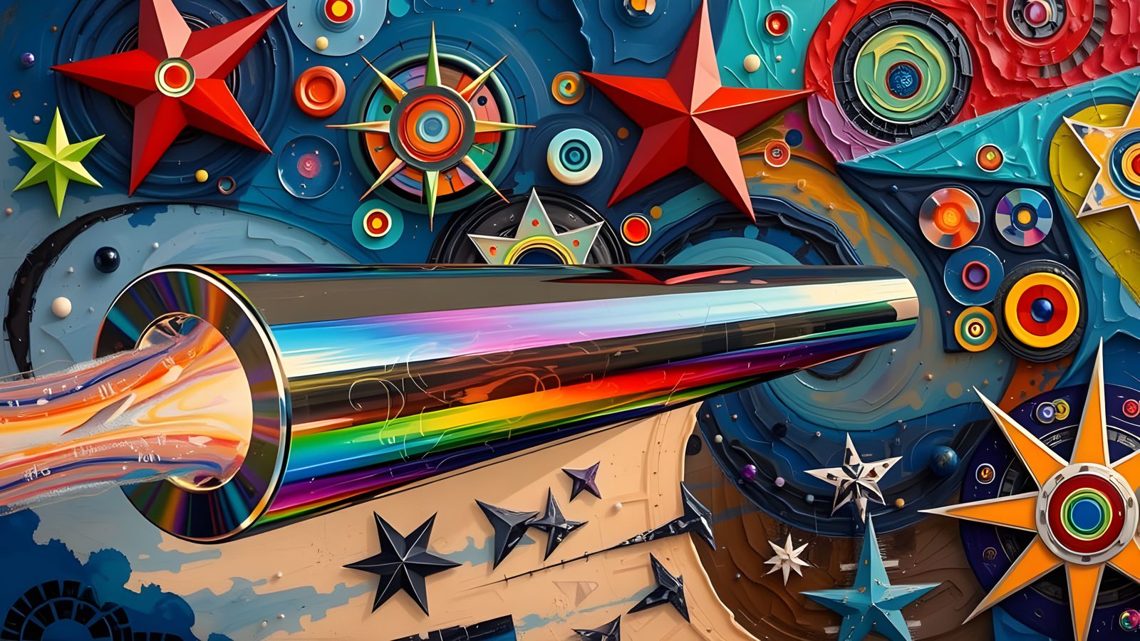 Sleek Rainbow Cylinder with Fiery Vortex