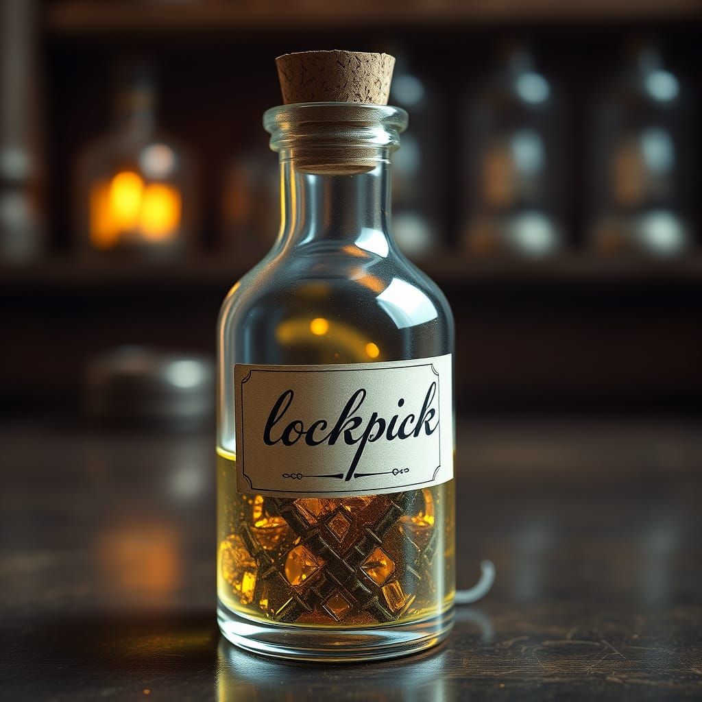 Mystical Lockpick Potion in Elegant Glass Bottle