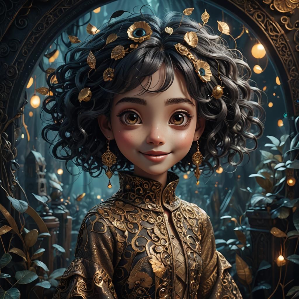 Cute Girl with Big Eyes in Surreal Fantasy Art