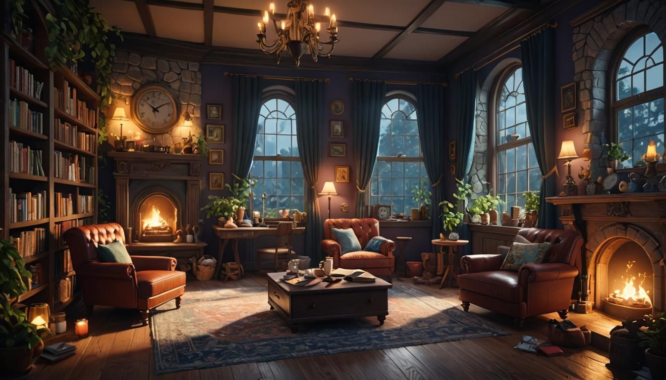 Magical Bedtime Story Scene in Detailed Matte Painting