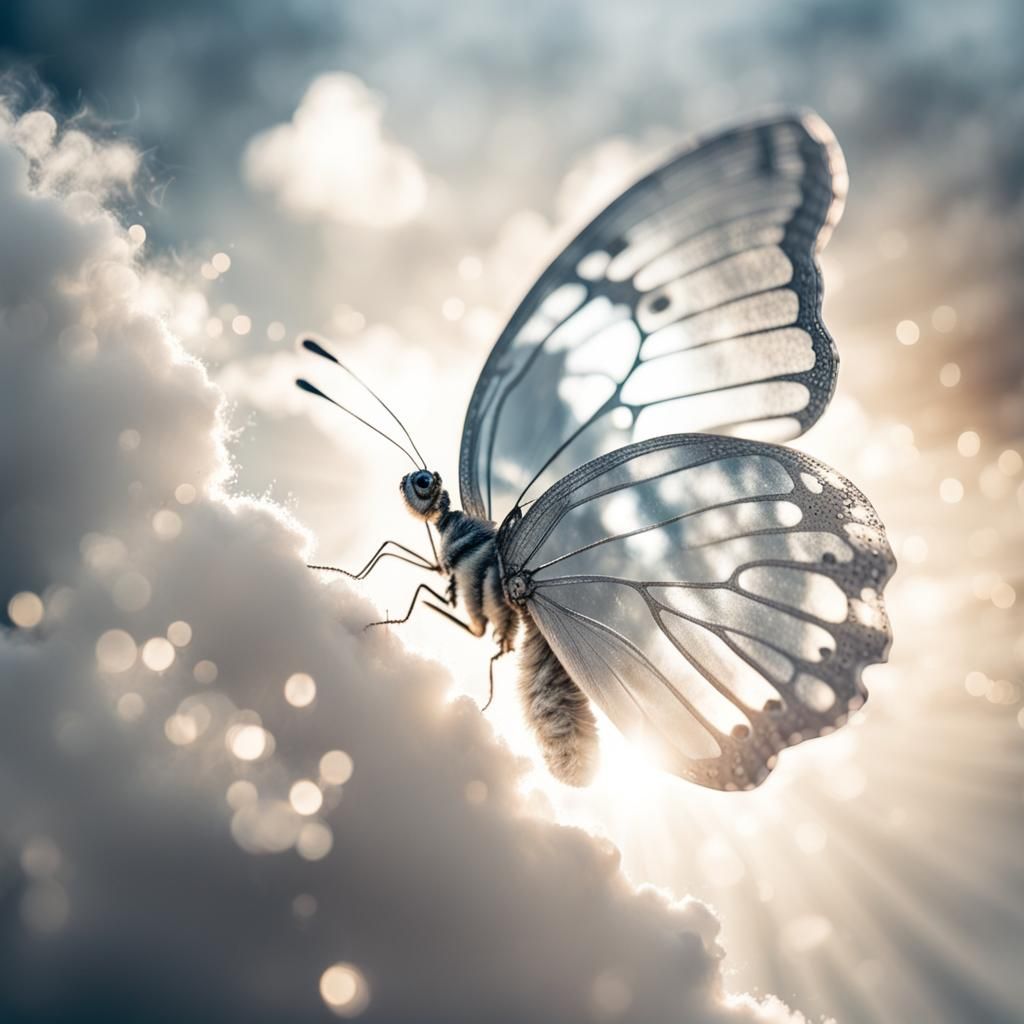Ethereal Silver Butterfly in Divine Sunshine