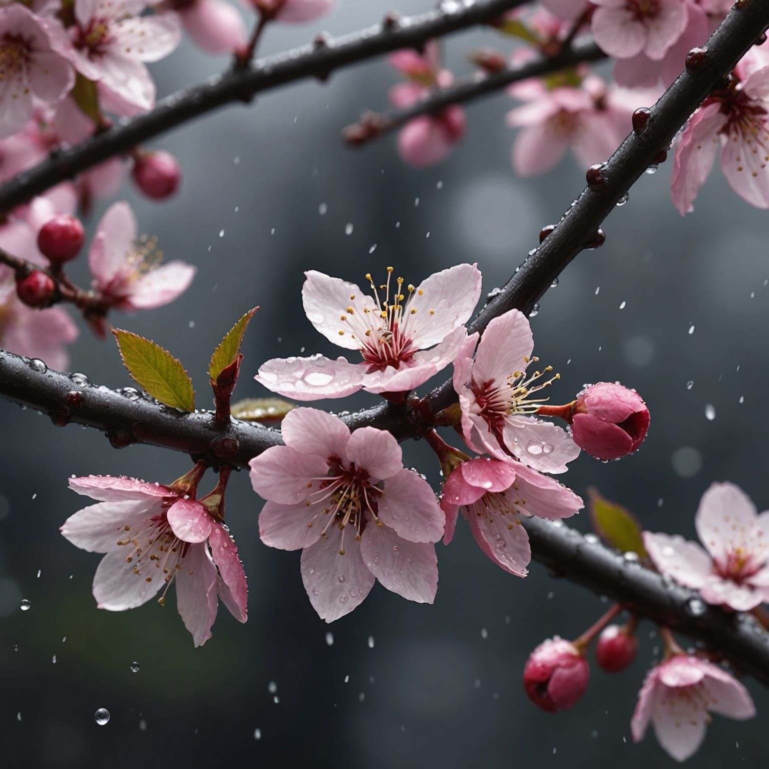 Cherry Blossom Dew Drops, Detailed Matte Painting