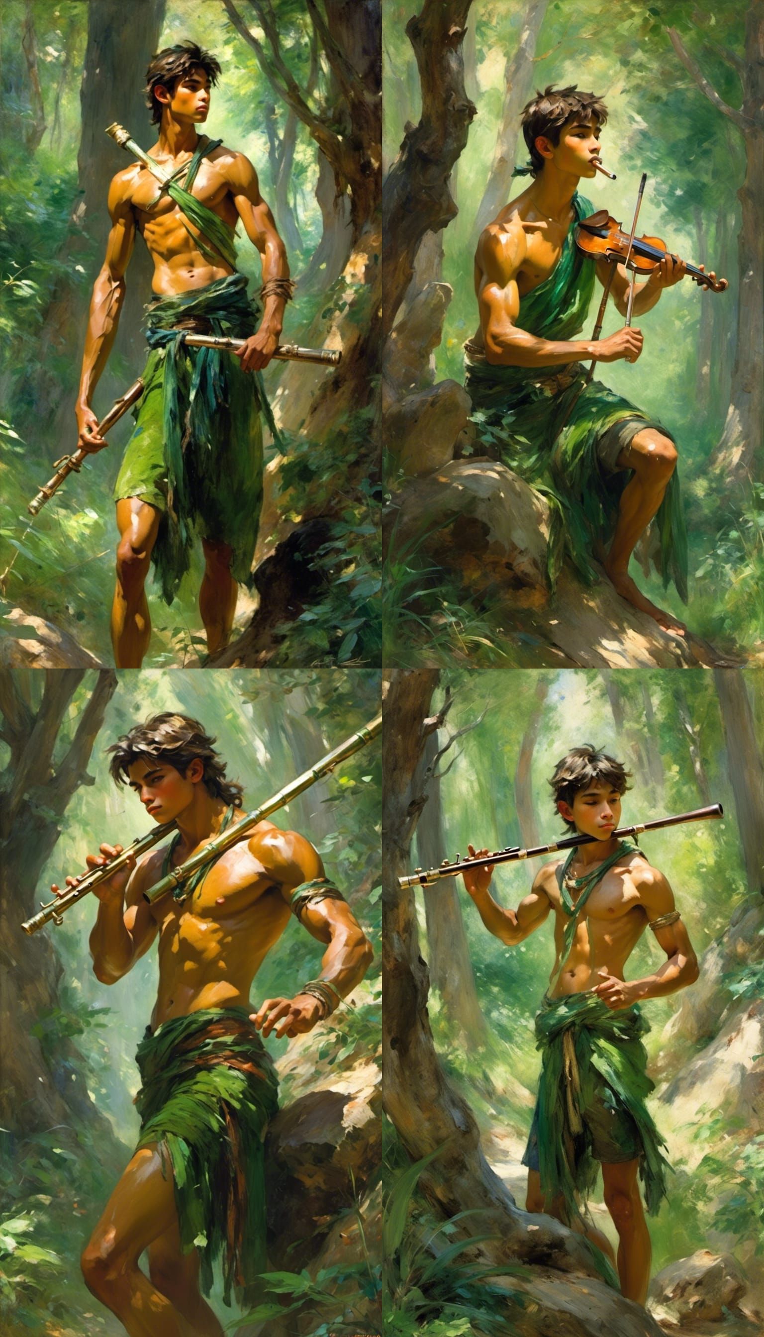 God Pan Playing Flute in Forest, Digital Painting