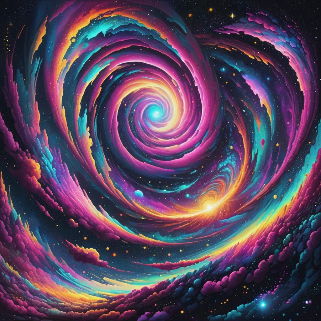 Vibrant Quasar Radiates Color in Pointillism Style