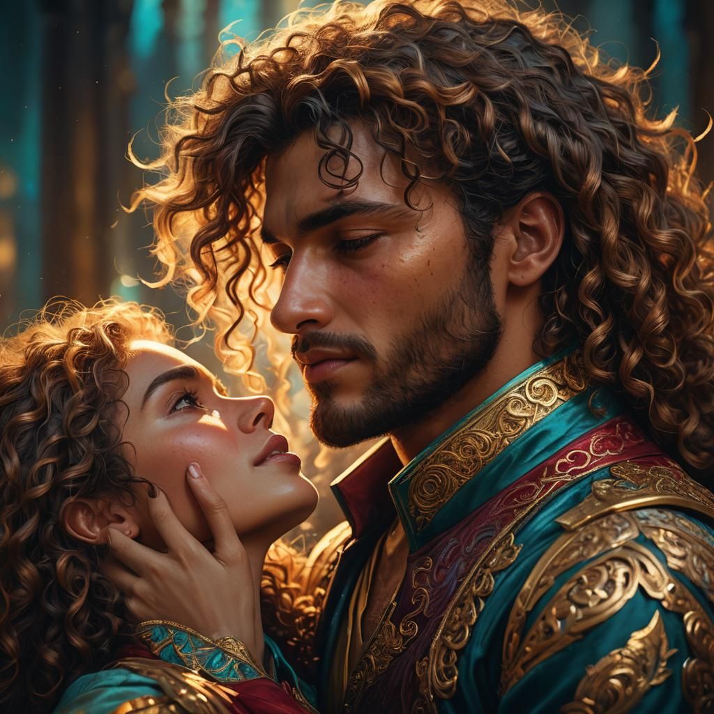 Passionate Embrace in Golden Light: A Romantic Portrait