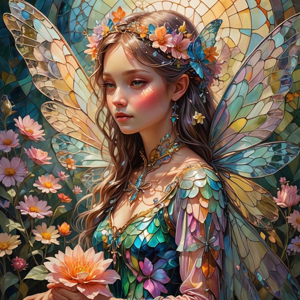 Enameled glass dragon fly winged fairy