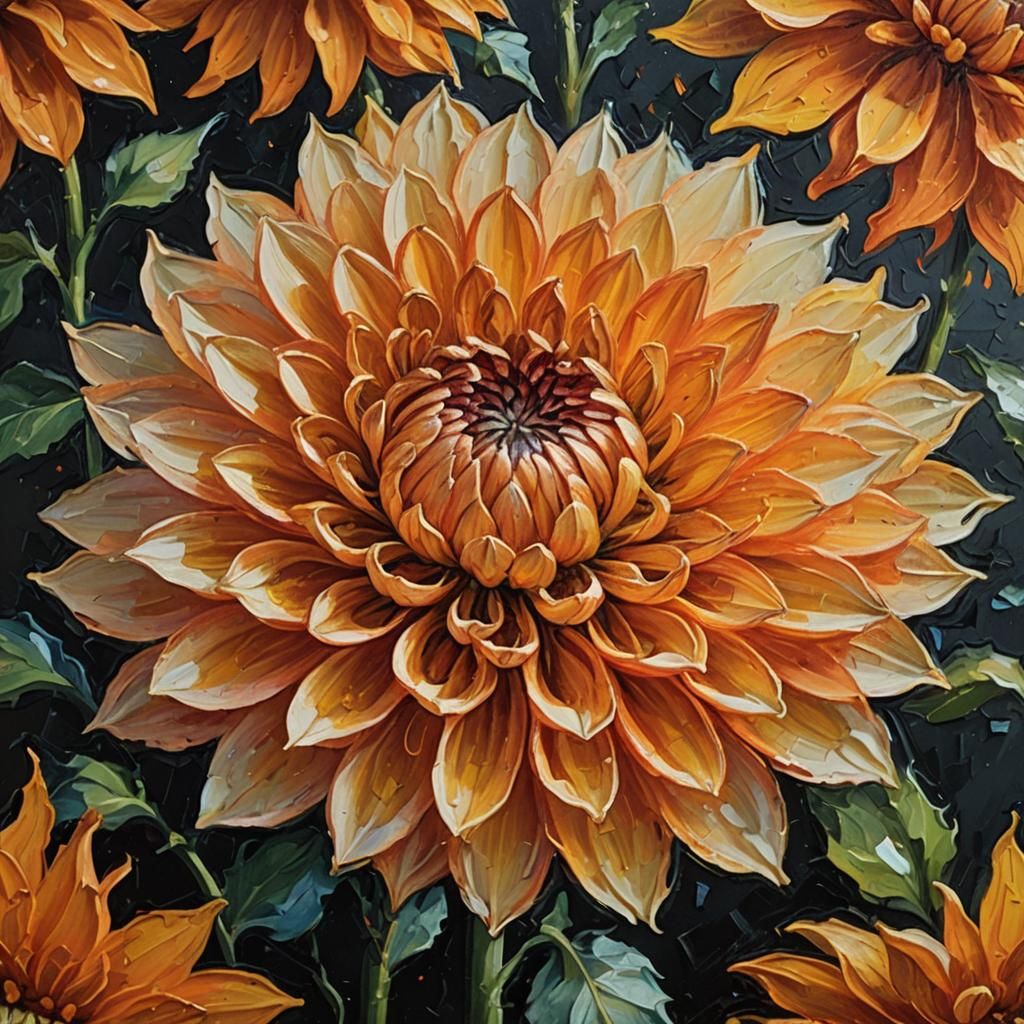 Glowing Orange Dahlia in Expressionist Oil Painting