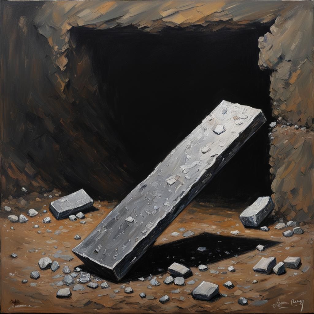 Silver Ingot in Black Void, Oil Painting