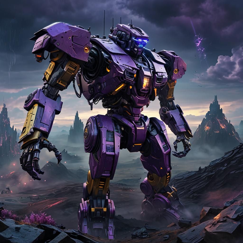 Epic Mecha Battle in Apocalyptic Landscape