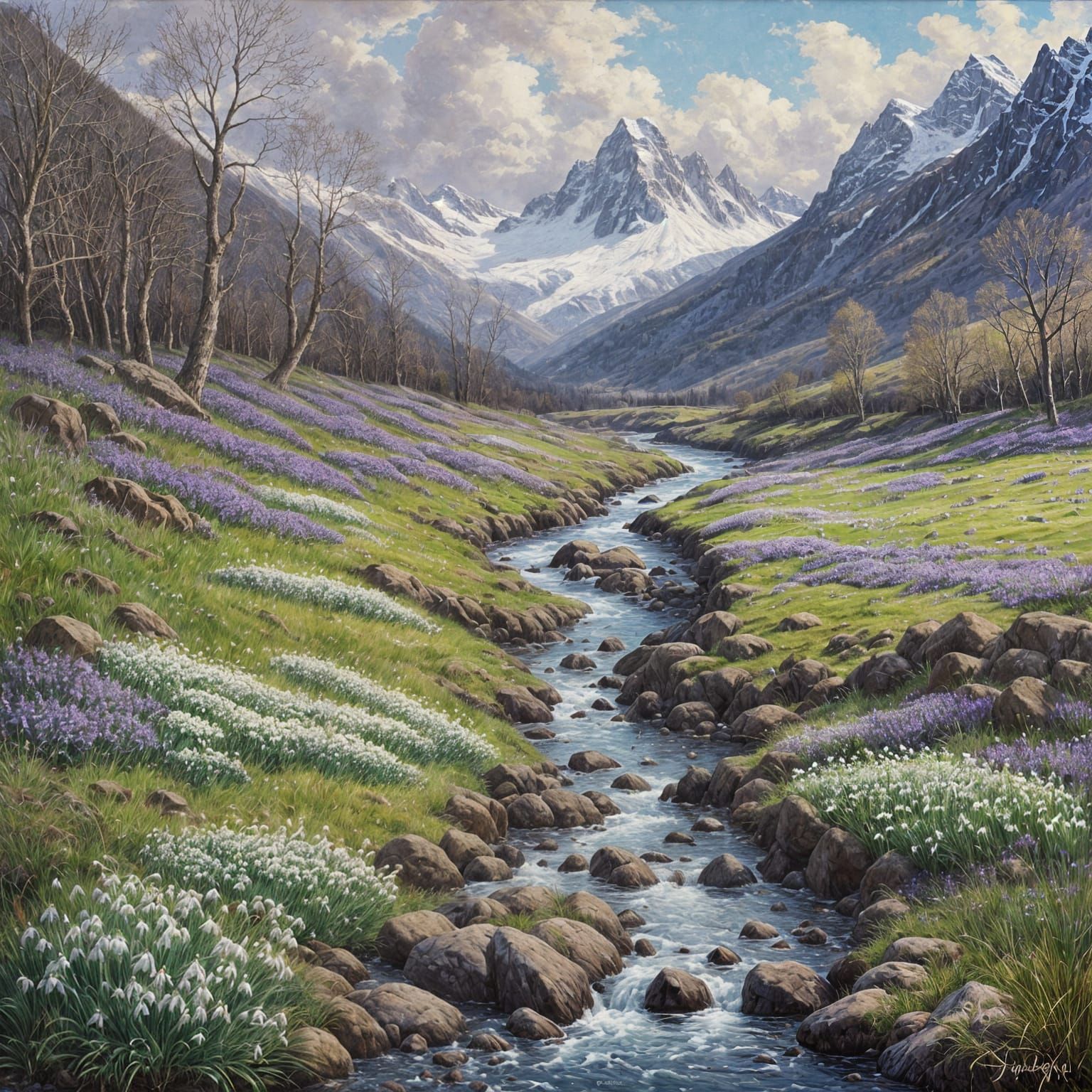 Vibrant Mountain Range Oil Painting