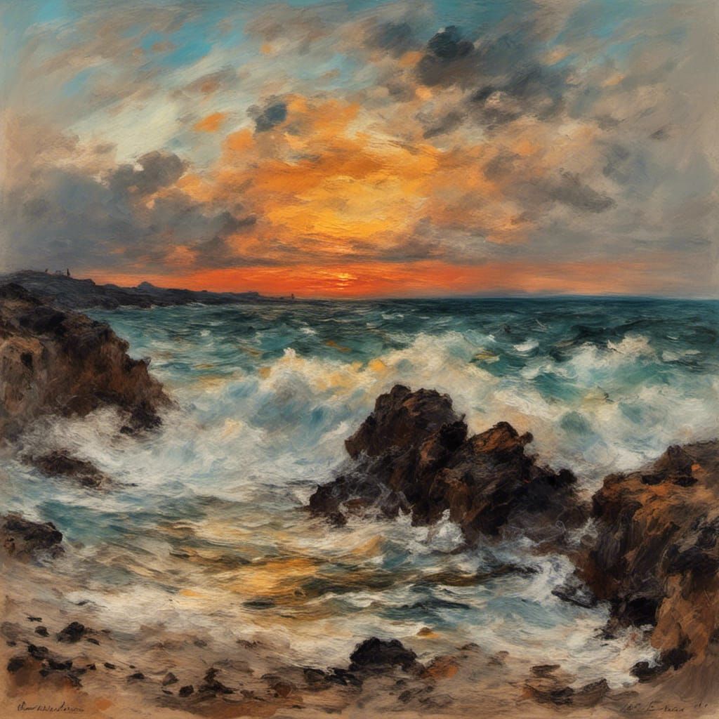 Seascape Near Marseille in Impasto Style