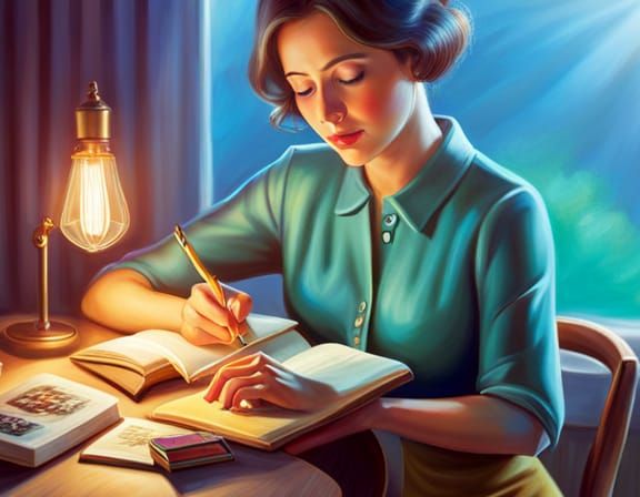 Woman Writing: Realist Hands in Dreamcore Style