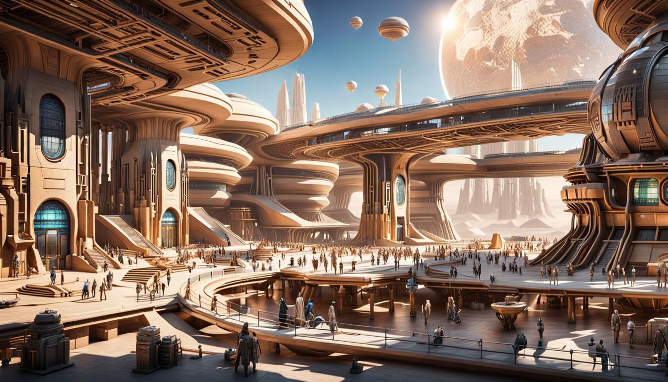 Eco-Futuristic Spaceport in Ancient Egyptian Style