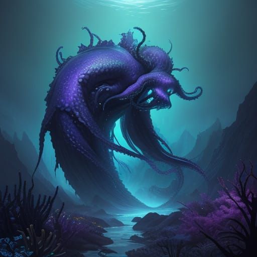 Ethereal Bioluminescent Siren of the Dark Ocean