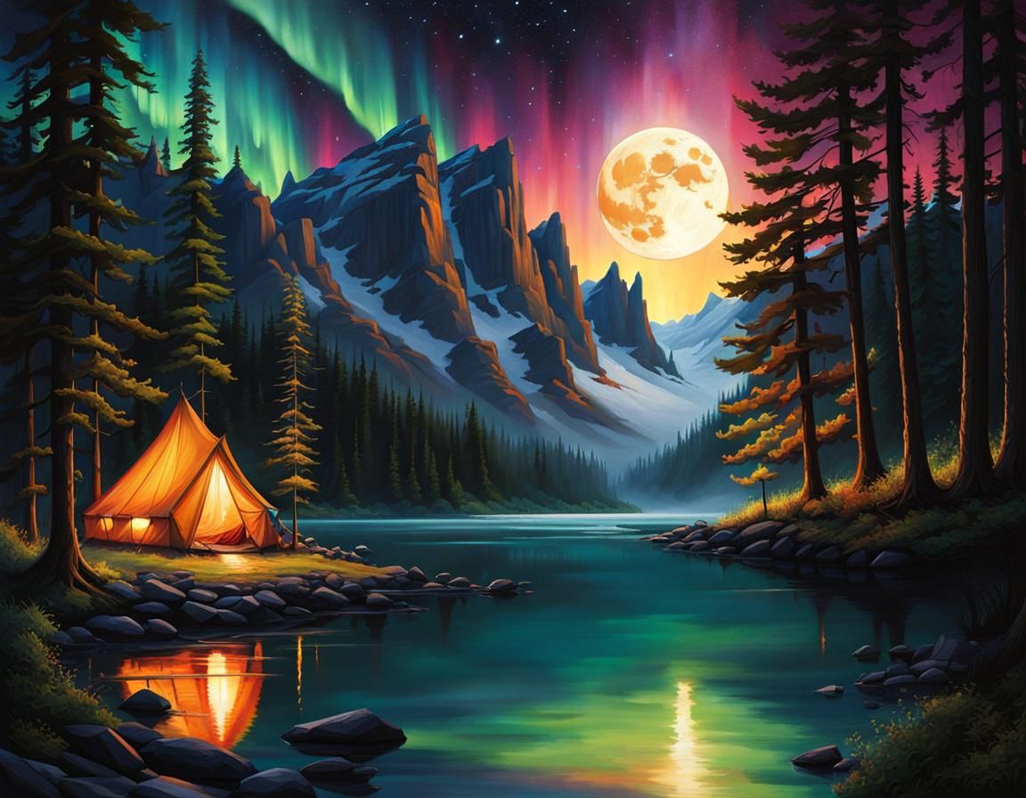 Enchanting Campsite Under Aurora Borealis