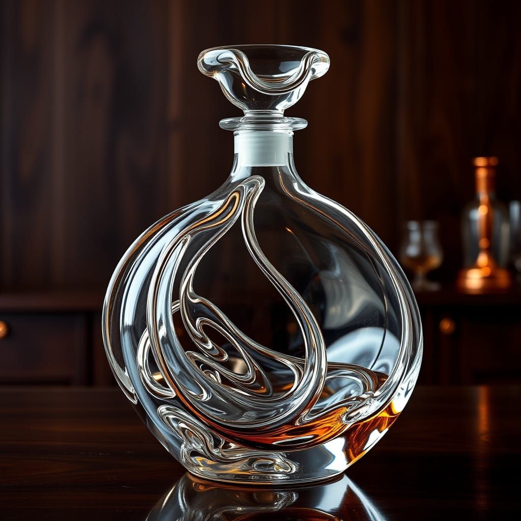 Ethereal Glass Decanter in Warm Wood and Copper