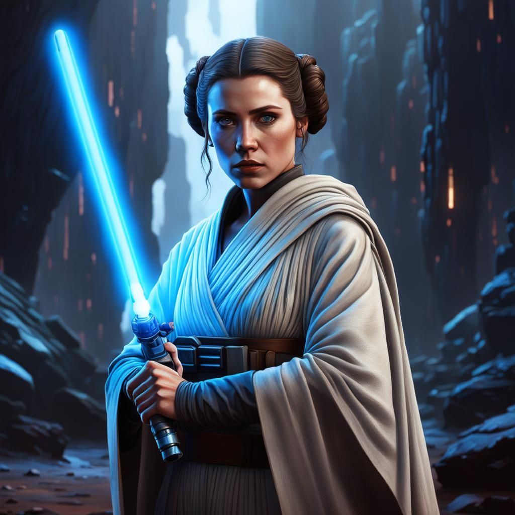 Young Jedi Leia Organa with Blue Lightsaber