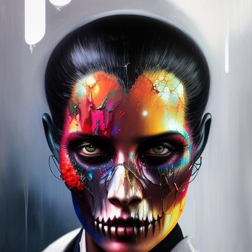 Photorealistic Ice Skull Portrait in Colorful 3D