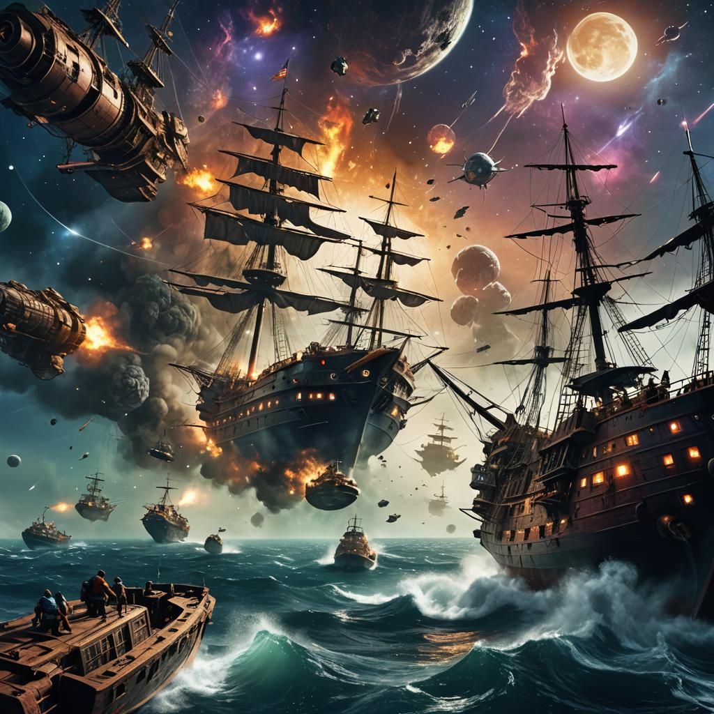 Space Pirates Attack in Cosmic Hyperreal Scene