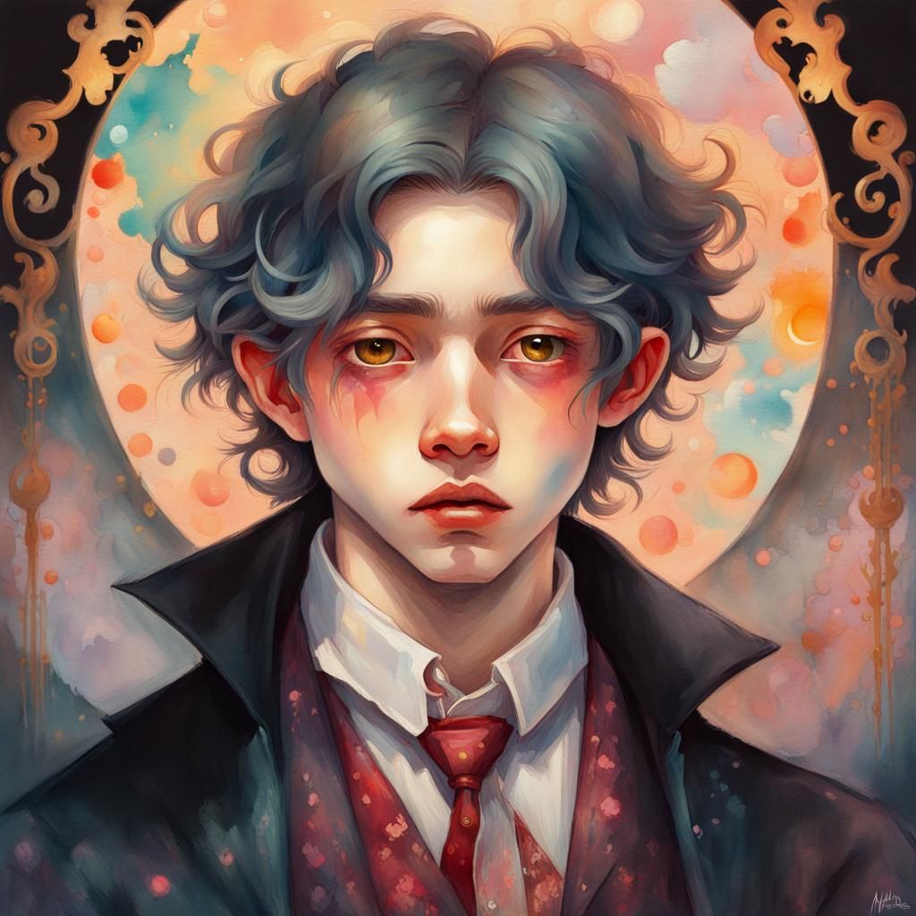 Handsome Vampire in Gothic Renaissance Gouache Style