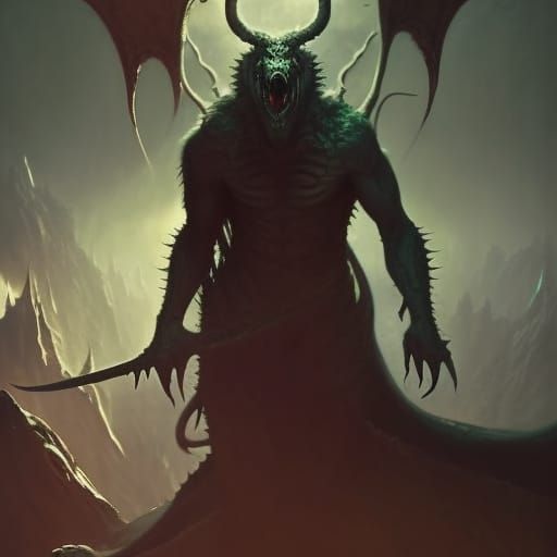 Hellish Werelizard Slaying, Dark Fantasy Concept Art