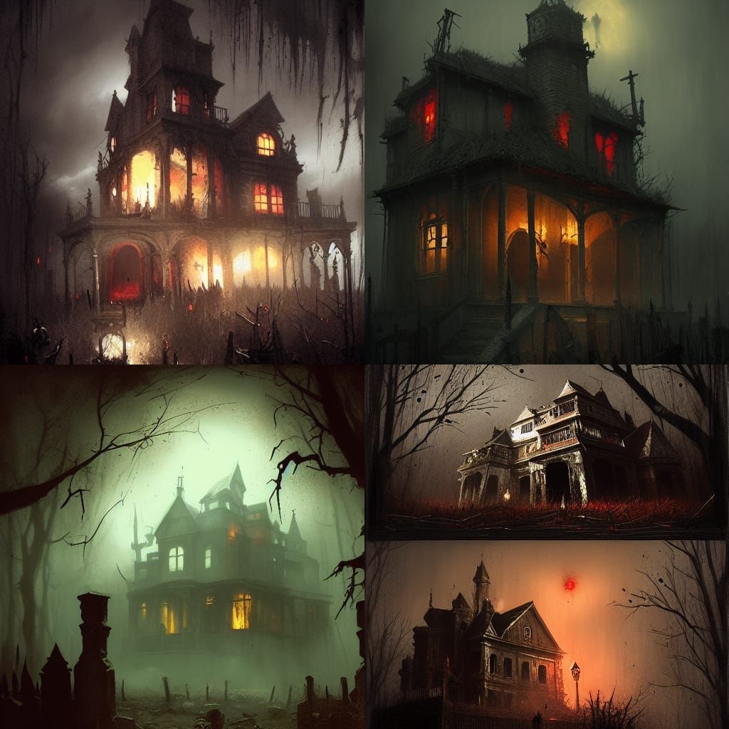 Sinister Haunted House with Bloody Skulls