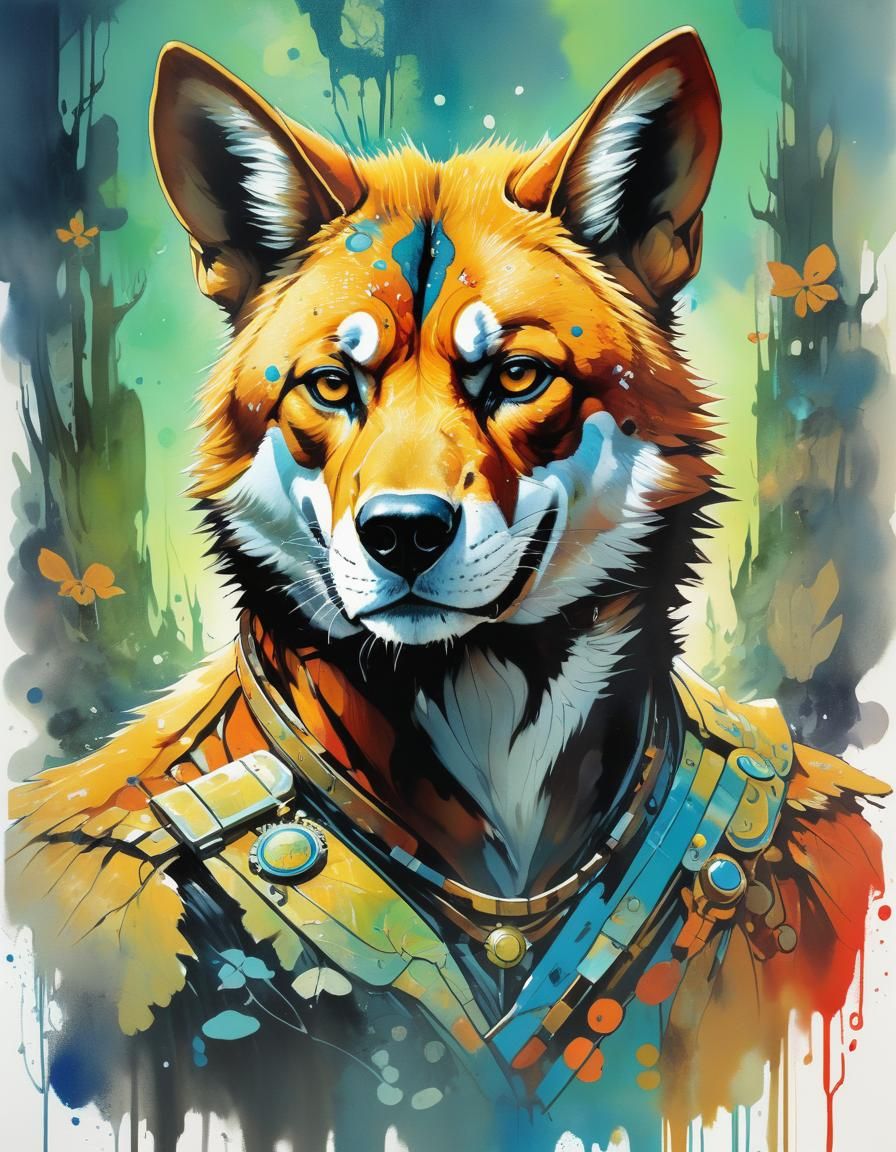 Dingo King Portrait in Acrylic and Watercolor