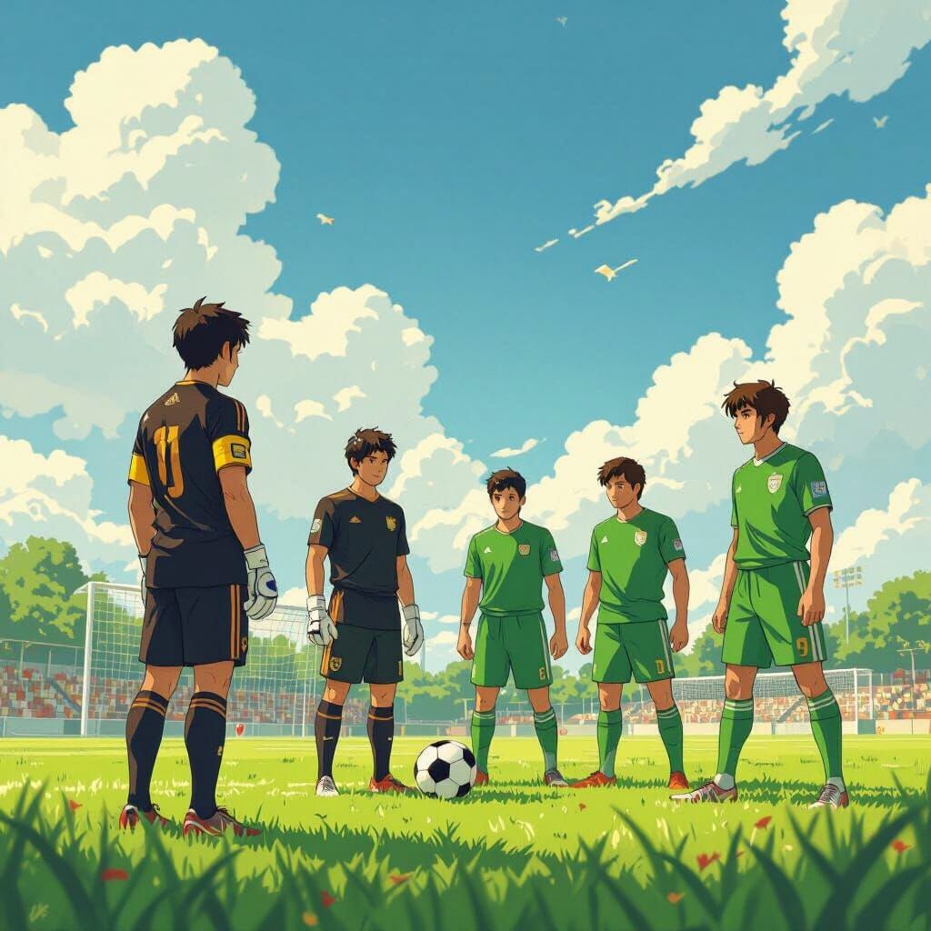 Soccer Team in Ghibli Style