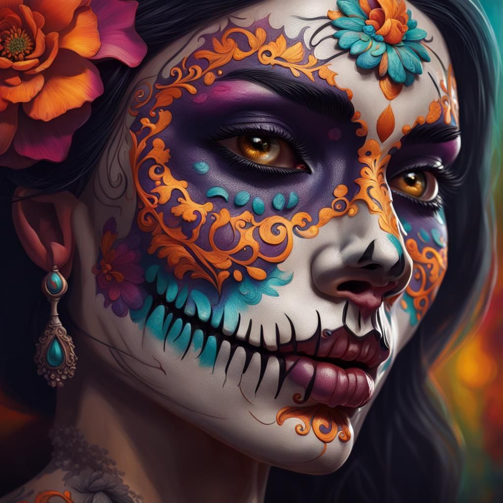 Hyperrealistic Catrina in Splash Art Style
