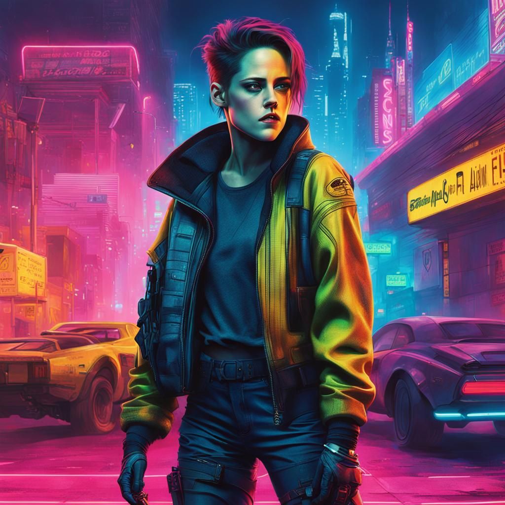 Cyberpunk Girl in Neon Cityscape