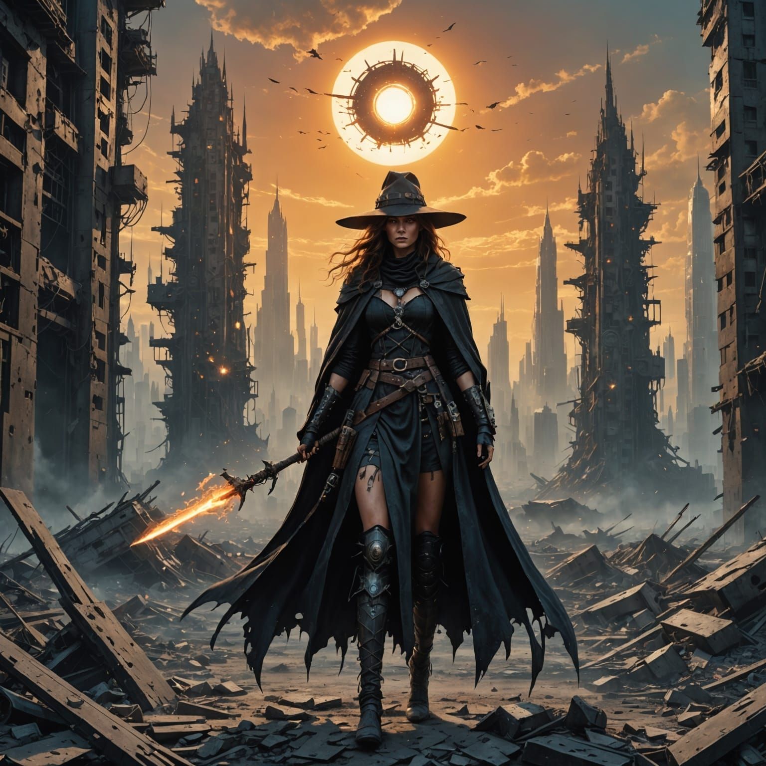 Dystopian Witch Conjures Energy Shield in Wasteland