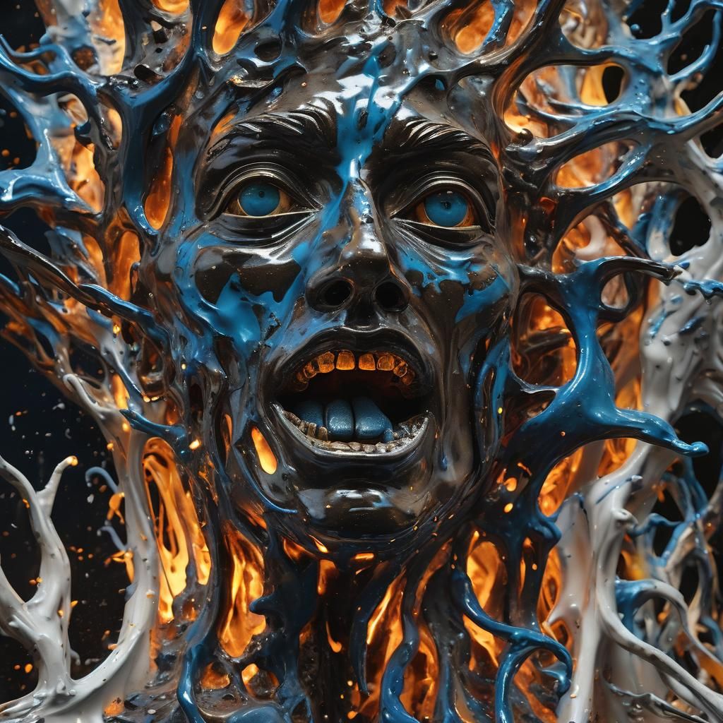 Surreal Molten Metal Sculpture with Fiery Sparks