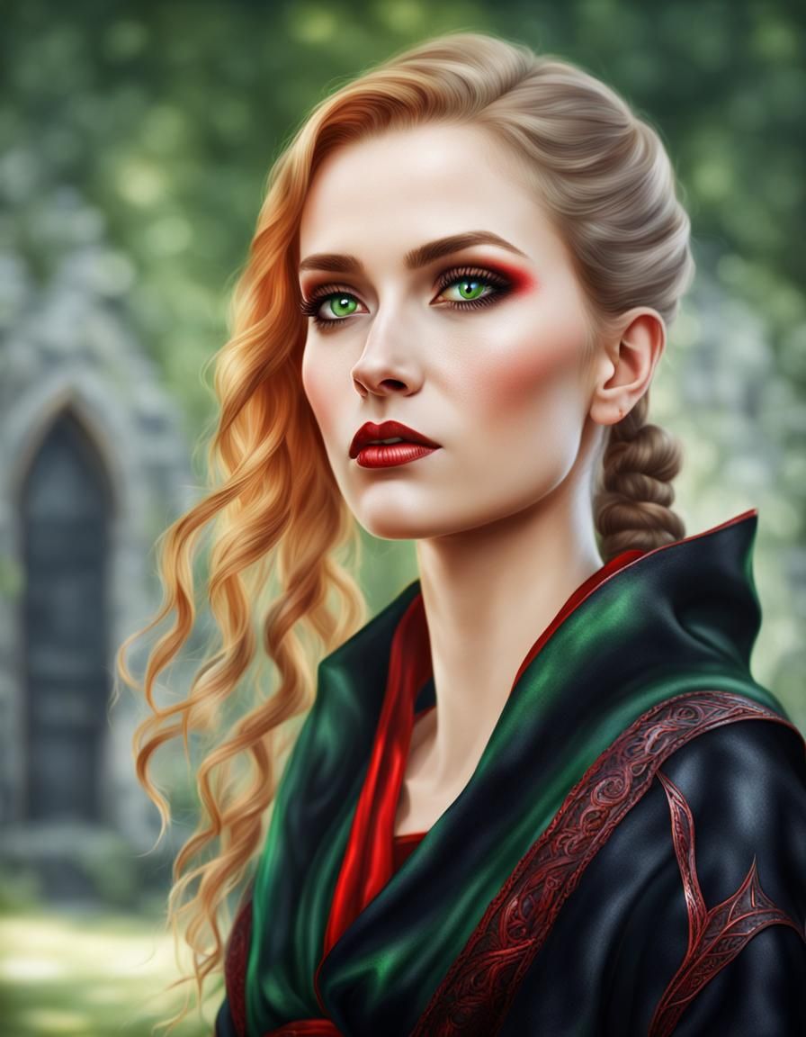 Medieval Sorceress Portrait in Airbrush Style