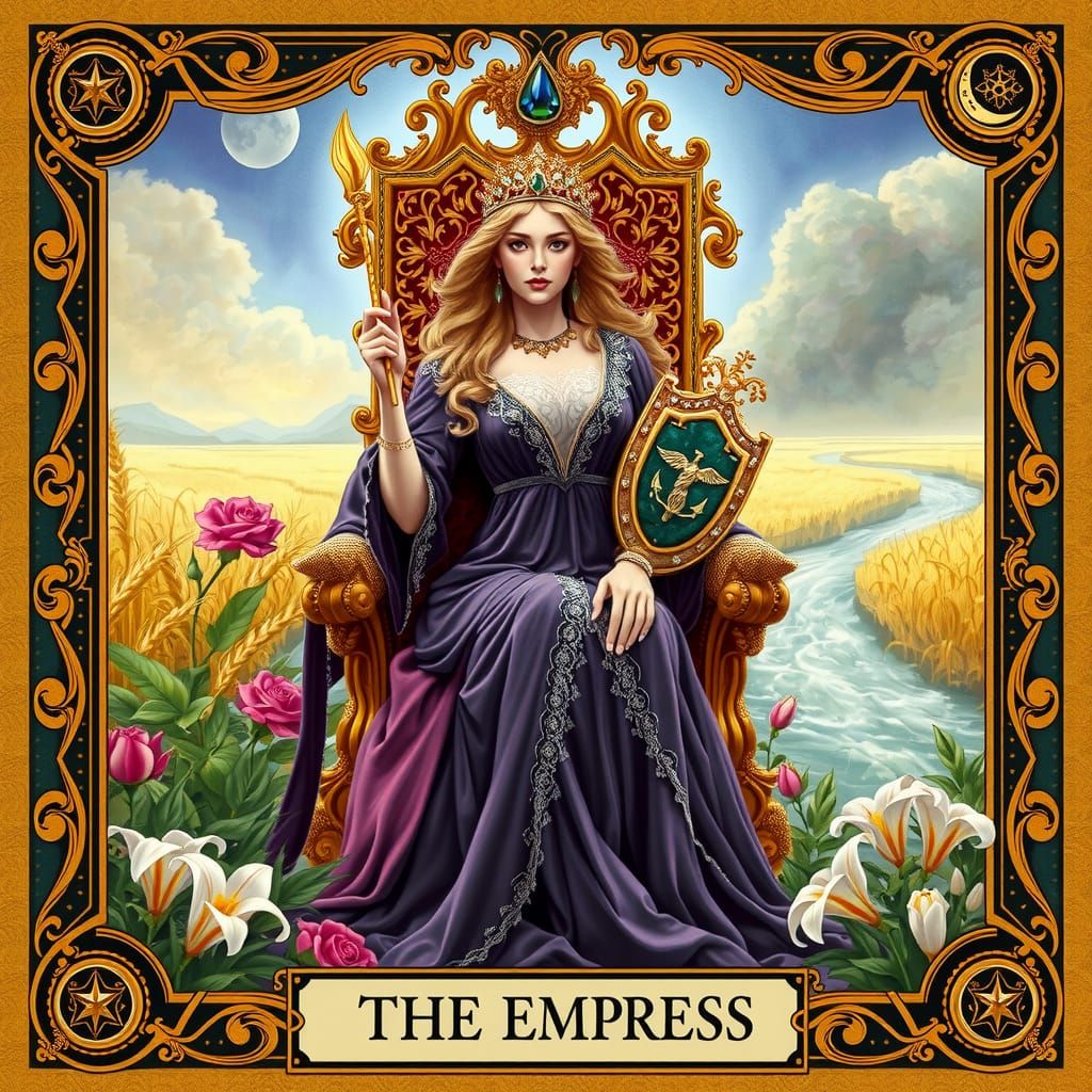 The Empress Tarot Card Illustration in Rackham Style
