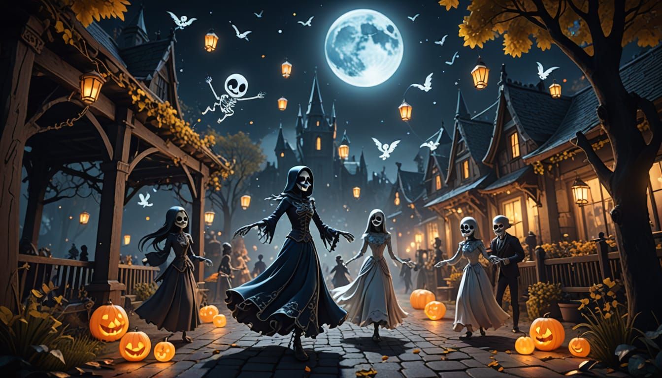 Skeleton Dancing With Ghosts on New Year's Eve