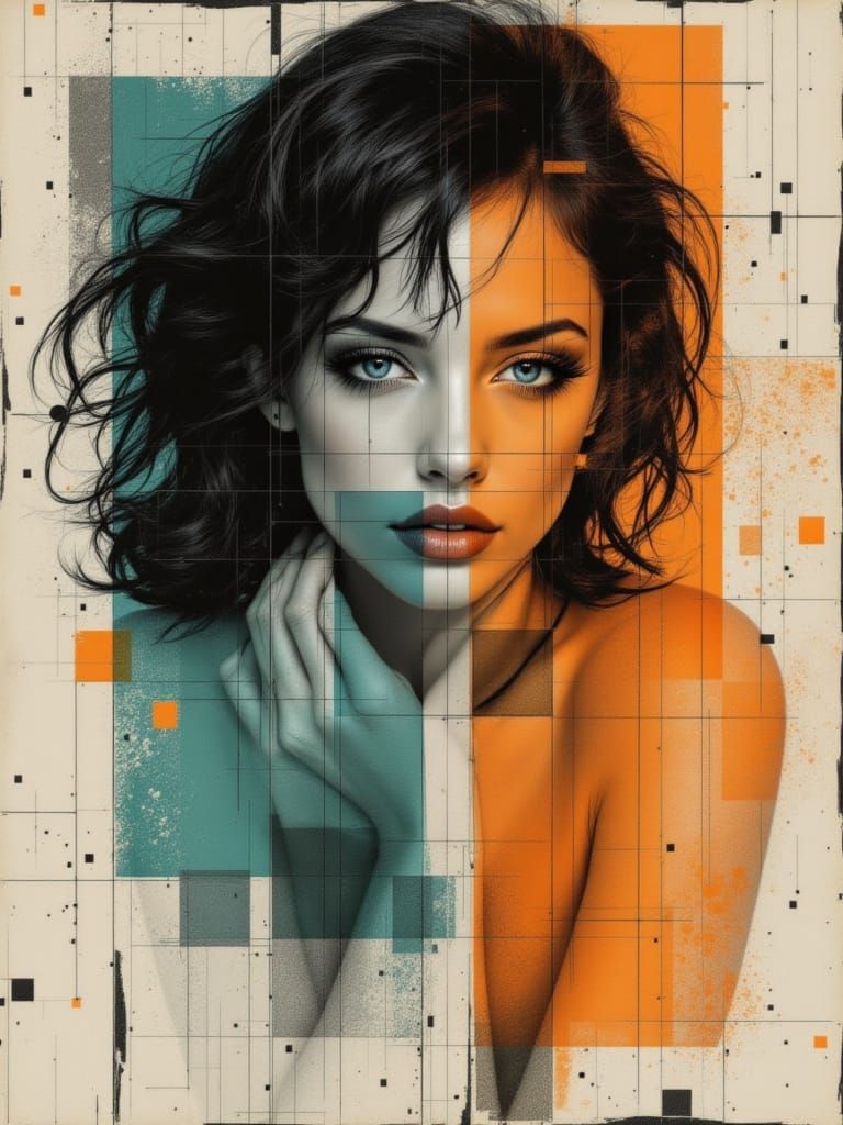 Fragmented Portrait in Style of Egon Schiele and Antonio Mor...