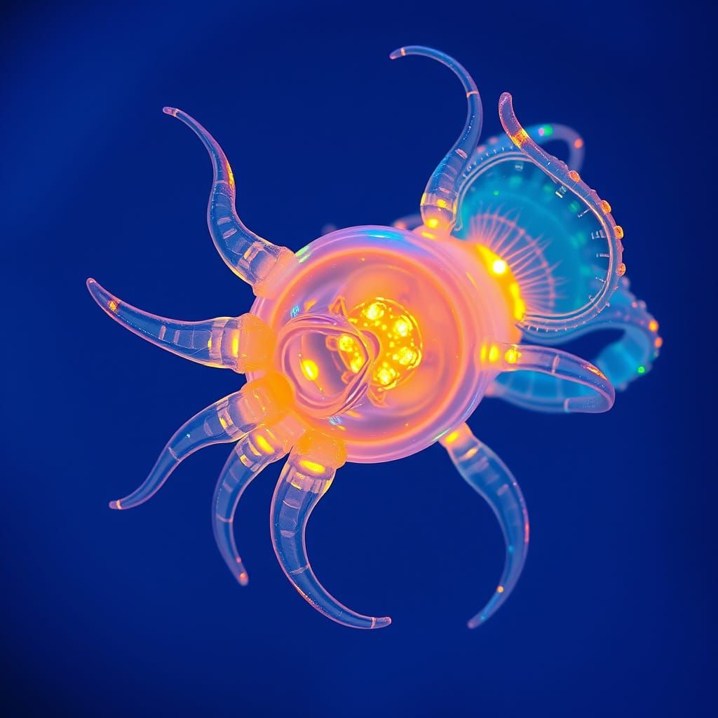 Glowing Microscopic Organism in Deep Blue Water