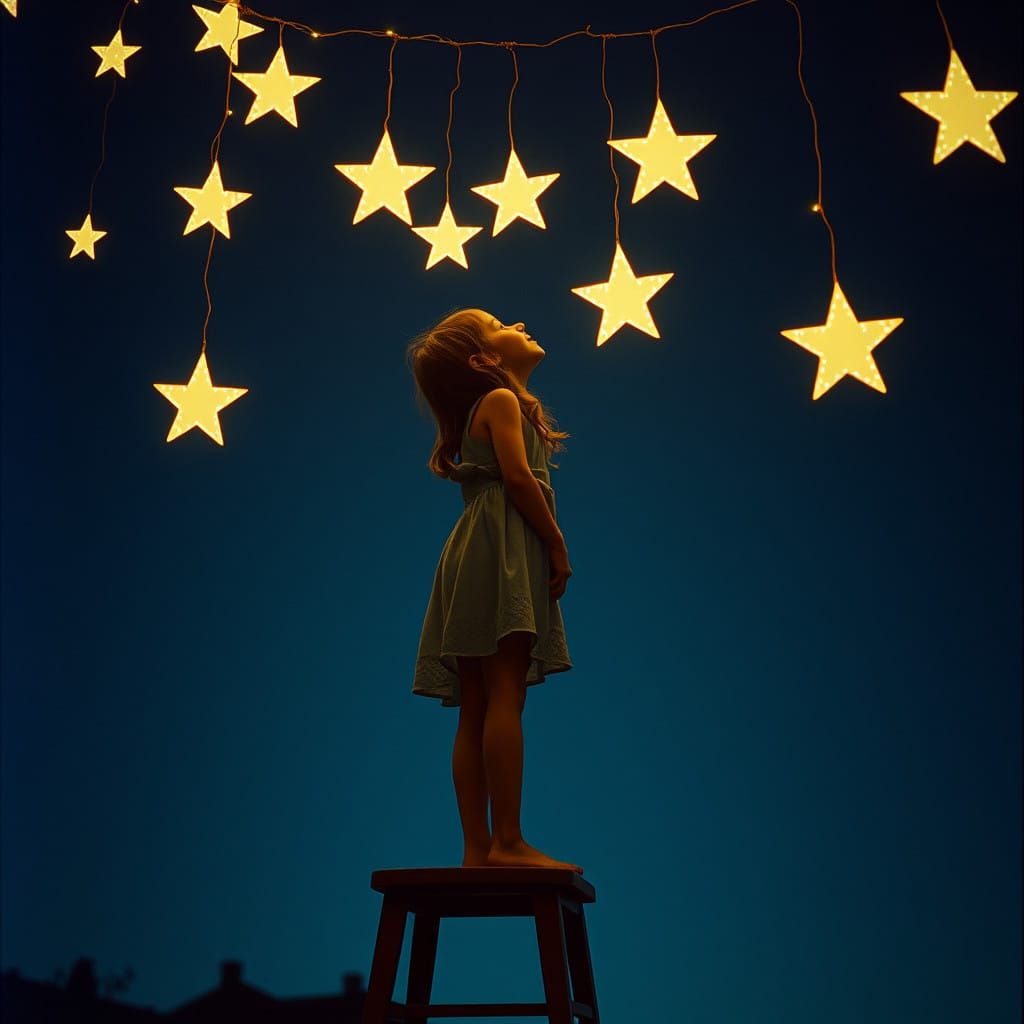Ethereal Night Sky with Silhouetted Girl in Cinematic Style