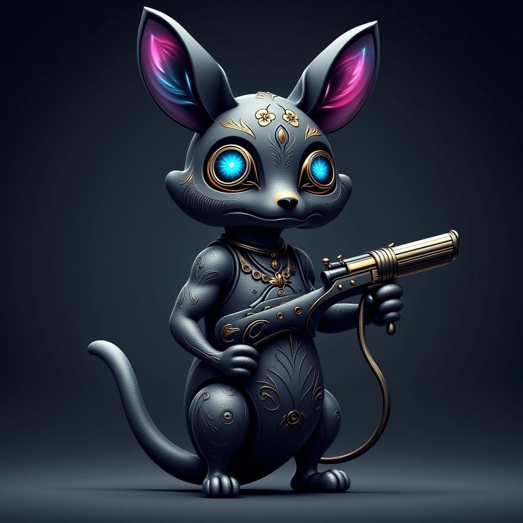 Chibi Kangaroo with Laser Gun in Cosmic Setting