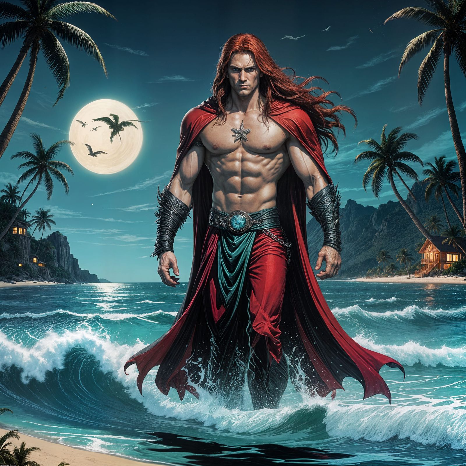 Gothic Vampire on Tropical Beach, Fantasy Art