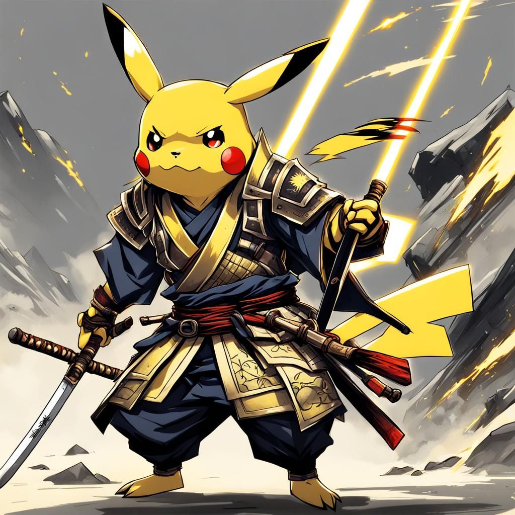 Pikachu as Ronin Warrior in Anime Style