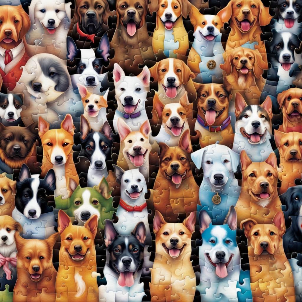 Colorful Jigsaw Puzzle of Dogs in 3D