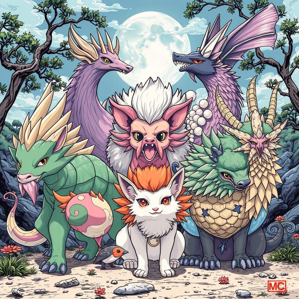 Fantastical Creatures in Japanese Manga Style