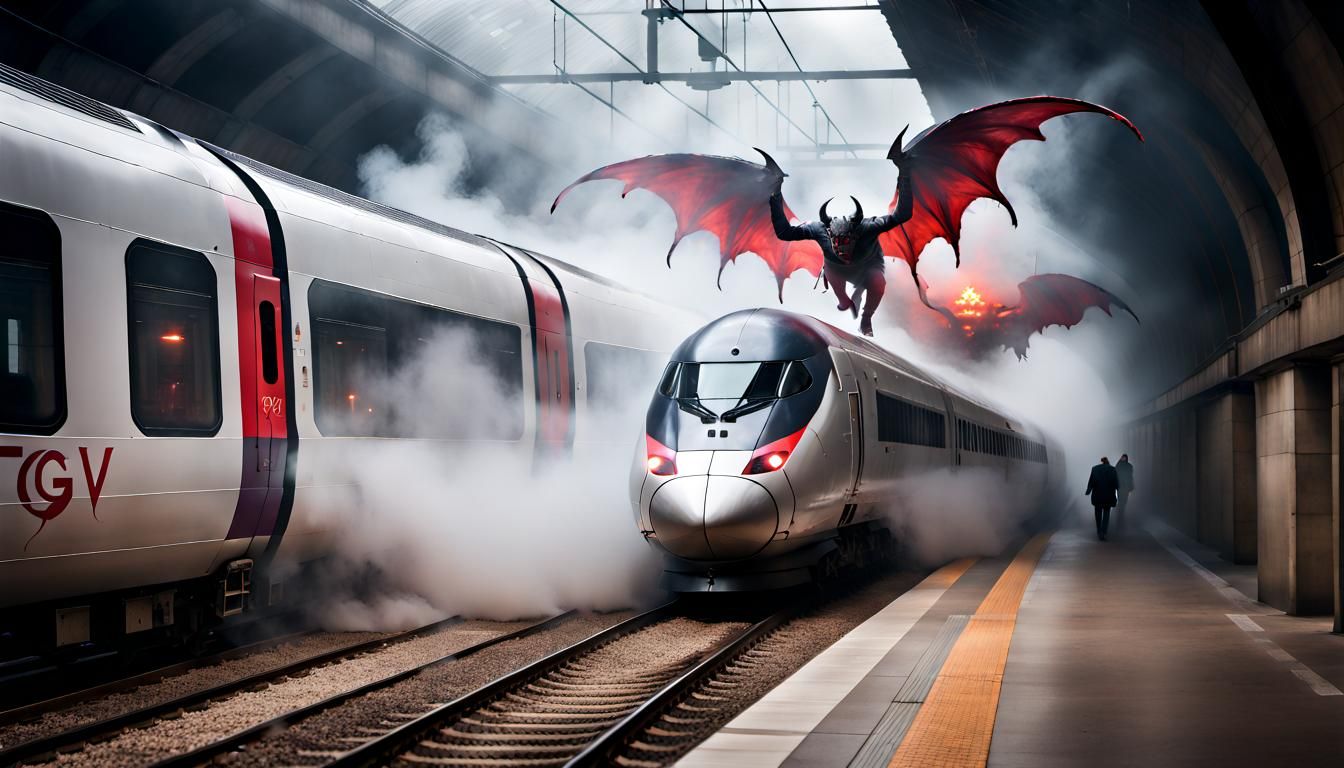 TGV Train Chased by Winged Demon in Hell